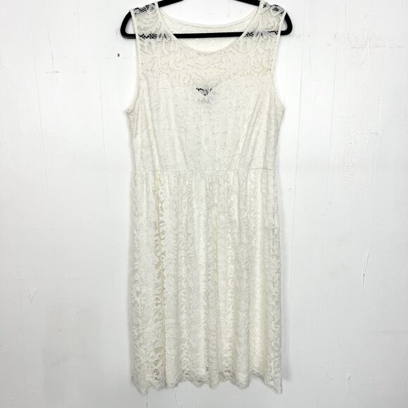 Candalite White Lace Fit & Flare Dress Sleeveless Illusion Upper Stretch XL - Picture 1 of 3